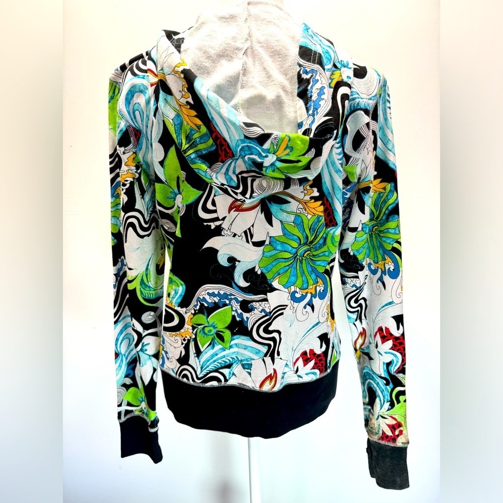 One World Special Issue Y2K 100% Cotton Bold Colorful Floral Print Zip Up Hoodie - Picture 8 of 11